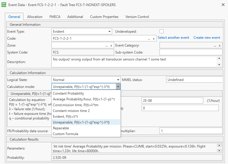 FTA Basic Event Information Fault Tree Basic Event Data Safety Commander